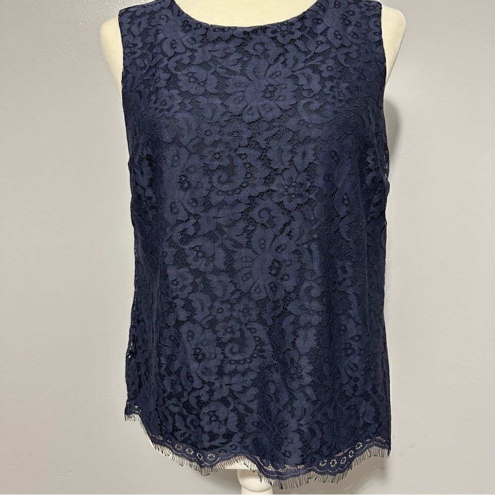 Ann Taylor loft navy floral lace tank size S
